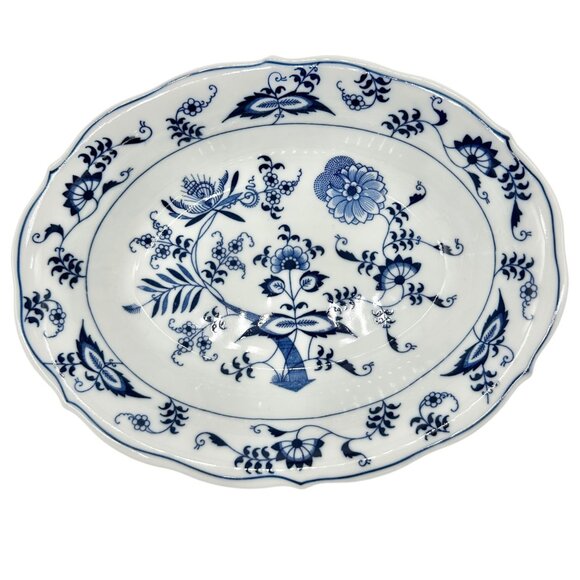 Blue Danube Oval Serving Bowl Floral Pattern Porcelain Scalloped Edge White Blue - Picture 3 of 7